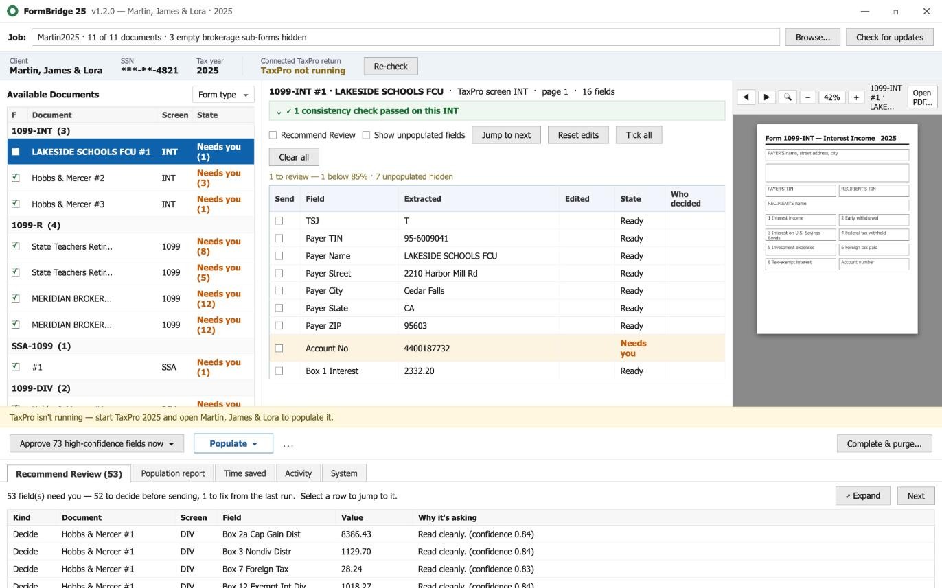 Automated form-fill desktop application screenshot